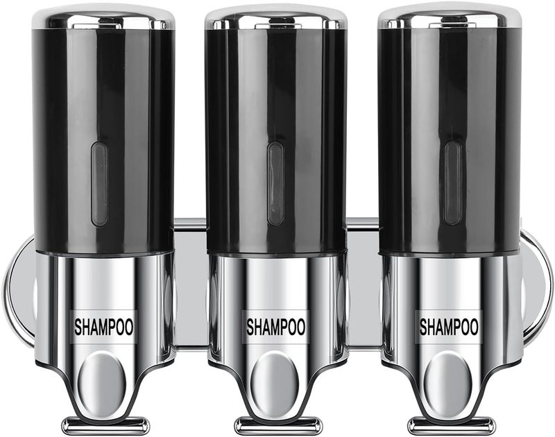 Aeakey Shampoo and Conditioner Dispenser,3 Chamber 1500ML Wall Mounted Shower Soap Dispenser with Transparent Window, No-Drill Installation for Bathroom, Kitchen, Hotel - Image 1